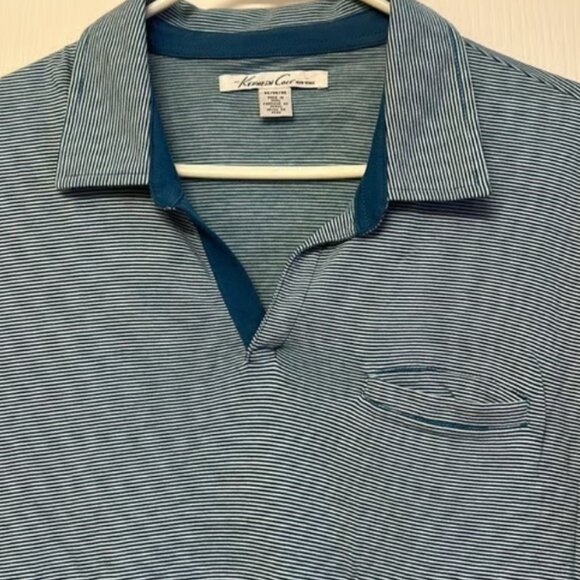 Kenneth Cole New York Teal Stripe Polo Shirt w/ Front Pocket Medium #M-364 - Picture 3 of 4